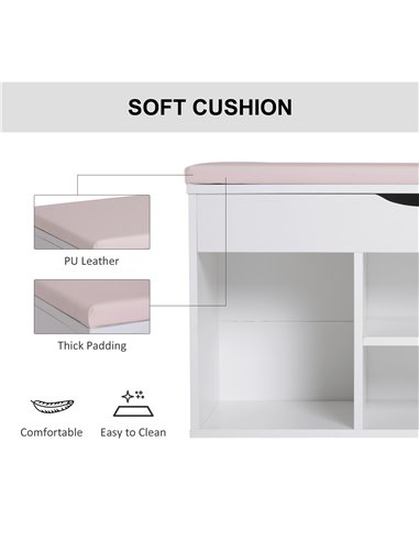 HOMCOM Wooden Shoes Cabinet Bench Hidden Storage Padded Seat Organiser Footwear Rack Hallway White Pink 80 x 30 x 47 cm