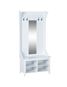 HOMCOM Hallway Furniture Set with Mirror, 4 Hooks, Shoe Bench Storage, White 831-226