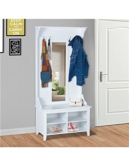 HOMCOM Hallway Furniture Set with Mirror, 4 Hooks, Shoe Bench Storage, White 831-226 - pic 25180 | FastDaddyshop