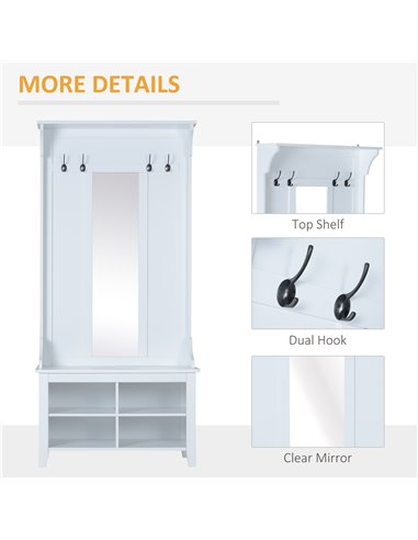 HOMCOM Hallway Furniture Set Shoe Bench Storage Mirror Cabinet Coat Rack Multiple Cubes Hangers Organiser Shelves w/ 4 Hooks