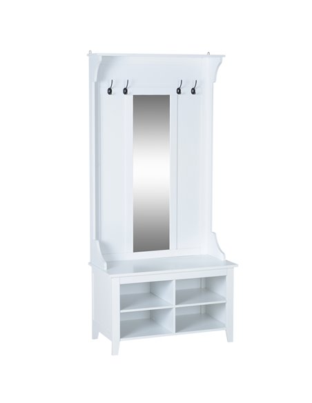 HOMCOM Hallway Furniture Set Shoe Bench Storage Mirror Cabinet Coat Rack Multiple Cubes Hangers Organiser Shelves w/ 4 Hooks - pic 25187 | FastDaddyshop