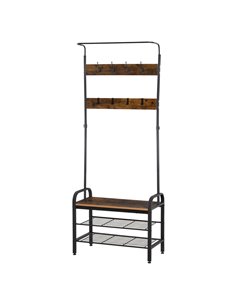 HOMCOM Coat Rack Stand, Industrial hallway Shoe Rack, Rustic Brown 837-025
