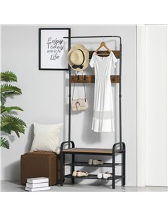 HOMCOM Coat Rack Stand, Industrial hallway Shoe Rack, Rustic Brown 837-025 2