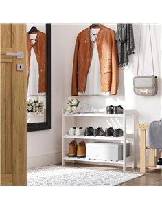 HOMCOM 3-Tier Shoe Rack with Wood Frame, Slatted Shelves, White 837-053WT 2