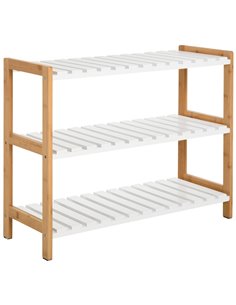 HOMCOM 3-Tier Shoe Rack with Wood Frame, Slatted Shelves, Natural & White 837-053