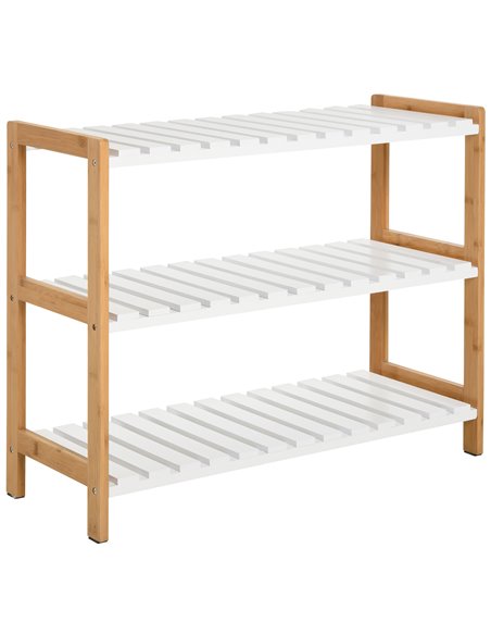 HOMCOM 3-Tier Shoe Rack with Wood Frame, Slatted Shelves, Natural & White 837-053 - pic 25206 | FastDaddyshop