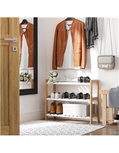 HOMCOM 3-Tier Shoe Rack with Wood Frame, Slatted Shelves, Natural & White 837-053 2