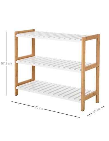 HOMCOM 3-Tier Shoe Rack with Wood Frame, Slatted Shelves, Natural & White 837-053