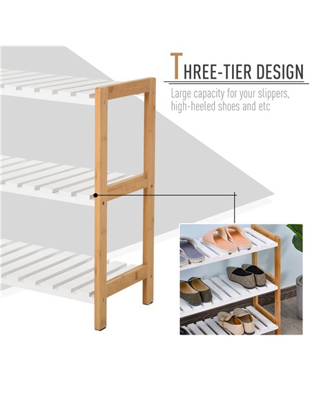 HOMCOM 3-Tier Shoe Rack Wood Frame Slatted Shelves Spacious Open Hygienic Storage Home Hallway Furniture Family Guests 70L x 26W - pic 25209 | FastDaddyshop