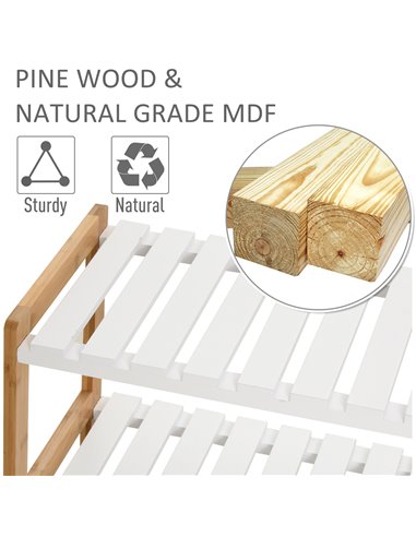 HOMCOM 3-Tier Shoe Rack Wood Frame Slatted Shelves Spacious Open Hygienic Storage Home Hallway Furniture Family Guests 70L x 26W