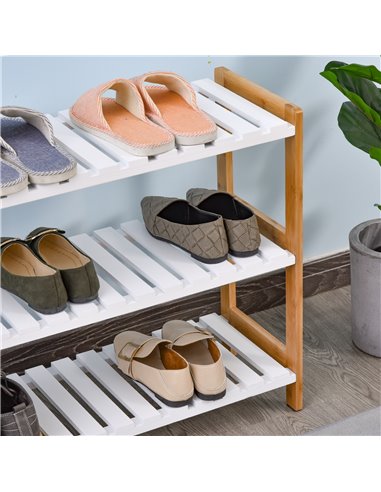 HOMCOM 3-Tier Shoe Rack Wood Frame Slatted Shelves Spacious Open Hygienic Storage Home Hallway Furniture Family Guests 70L x 26W