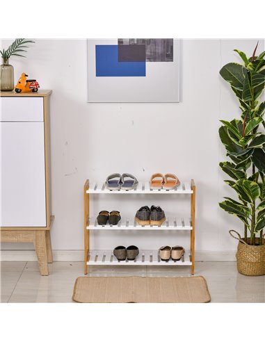 HOMCOM 3-Tier Shoe Rack Wood Frame Slatted Shelves Spacious Open Hygienic Storage Home Hallway Furniture Family Guests 70L x 26W