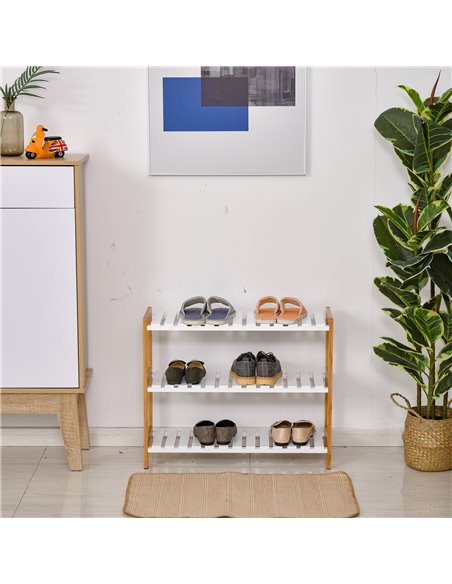 HOMCOM 3-Tier Shoe Rack Wood Frame Slatted Shelves Spacious Open Hygienic Storage Home Hallway Furniture Family Guests 70L x 26W - pic 25214 | FastDaddyshop