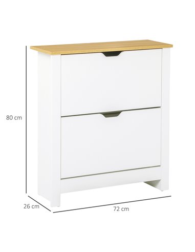 HOMCOM 12-Shoe Storage Cabinet with 4 Shelves, 2 Drawers, White 837-062WT