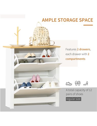 HOMCOM 12-Shoe Storage Cabinet with 4 Shelves, 2 Drawers, White 837-062WT