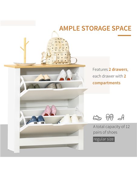 HOMCOM 12-Shoe Storage Cabinet with 4 Shelves, 2 Drawers, White 837-062WT - pic 25218 | FastDaddyshop
