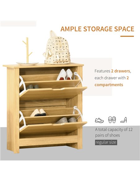 HOMCOM 12-Shoe Storage Cabinet with 4 Shelves, 2 Drawers, Brown 837-062ND - pic 25227 | FastDaddyshop