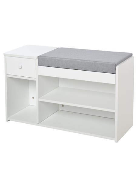 HOMCOM Multi-Storage Shoe Bench with Drawer, 3 Compartments, White 837-057WT - pic 25233 | FastDaddyshop