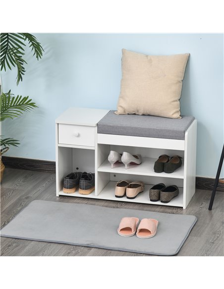 HOMCOM Multi-Storage Shoe Bench with Drawer, 3 Compartments, White 837-057WT - pic 25234 | FastDaddyshop