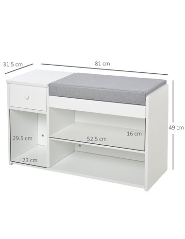 HOMCOM Multi-Storage Shoe Bench with Drawer, 3 Compartments, White 837-057WT