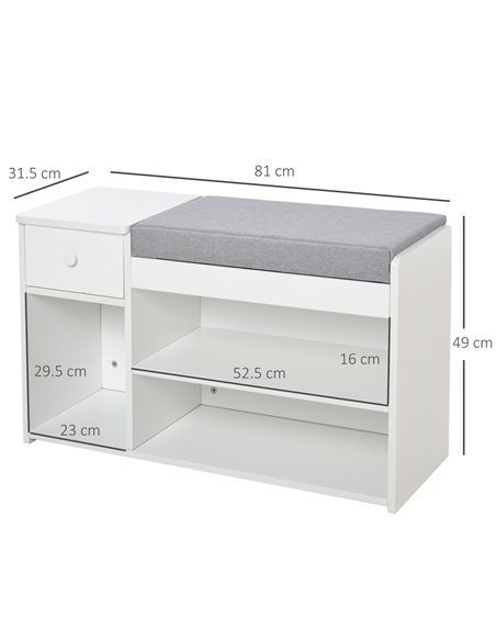 HOMCOM Multi-Storage Shoe Bench with Drawer, 3 Compartments, White 837-057WT - pic 25235 | FastDaddyshop