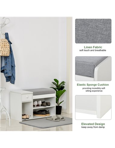 HOMCOM Multi-Storage Shoe Bench with Drawer, 3 Compartments, White 837-057WT