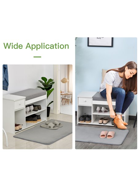 HOMCOM Multi-Storage Shoe Bench w/ Drawer 3 Compartments Cushioned Home Organisation Furniture Tidy Boots Hallway Entryway White - pic 25238 | FastDaddyshop