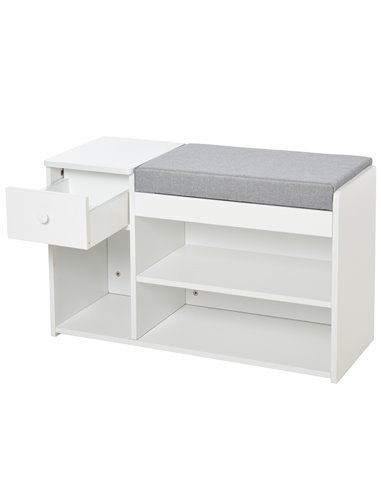 HOMCOM Multi-Storage Shoe Bench w/ Drawer 3 Compartments Cushioned Home Organisation Furniture Tidy Boots Hallway Entryway White