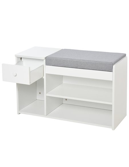 HOMCOM Multi-Storage Shoe Bench w/ Drawer 3 Compartments Cushioned Home Organisation Furniture Tidy Boots Hallway Entryway White - pic 25240 | FastDaddyshop