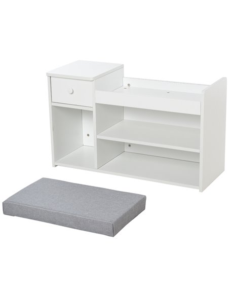 HOMCOM Multi-Storage Shoe Bench w/ Drawer 3 Compartments Cushioned Home Organisation Furniture Tidy Boots Hallway Entryway White - pic 25241 | FastDaddyshop