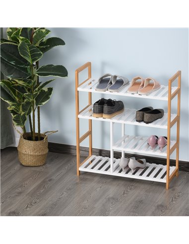 HOMCOM 4 Tier Shoe Racks Storage Stand, Shelf Organizer, Brown and White 837-091
