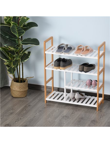 HOMCOM 4 Tier Shoe Racks Storage Stand, Shelf Organizer, Brown and White 837-091 - pic 25252 | FastDaddyshop
