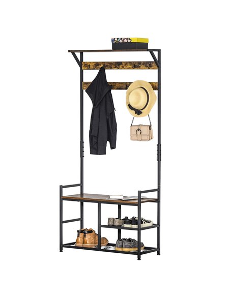HOMCOM Coat Rack Stand, Shoe Storage Bench with 9 Hooks, Shelves, Brown and Black 837-146 - pic 25260 | FastDaddyshop