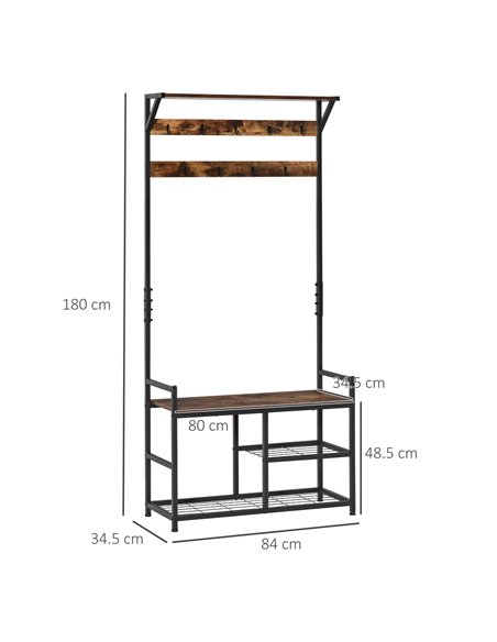 HOMCOM Coat Rack Stand, Shoe Storage Bench with 9 Hooks, Shelves, Brown and Black 837-146 - pic 25262 | FastDaddyshop