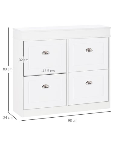 HOMCOM Hall Shoe Cabinet with 4 Flip Drawers with Adjustable Shelf, White 837-140