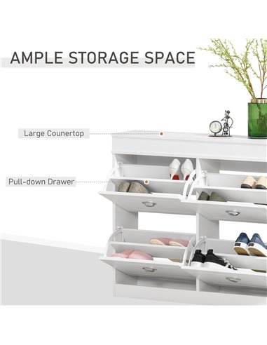 HOMCOM Shoe Cabinet with 4 Flip Drawers Wood Tipping Bucket Narrow Storage Cupboard with Adjustable Shelf Hall Organizer for Ent