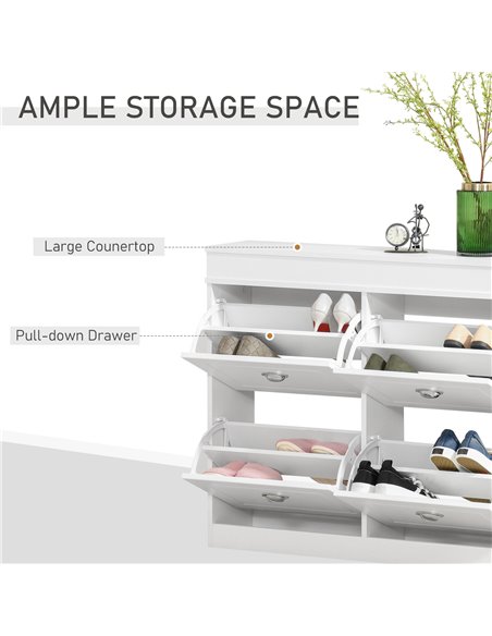 HOMCOM Shoe Cabinet with 4 Flip Drawers Wood Tipping Bucket Narrow Storage Cupboard with Adjustable Shelf Hall Organizer for Ent - pic 25273 | FastDaddyshop