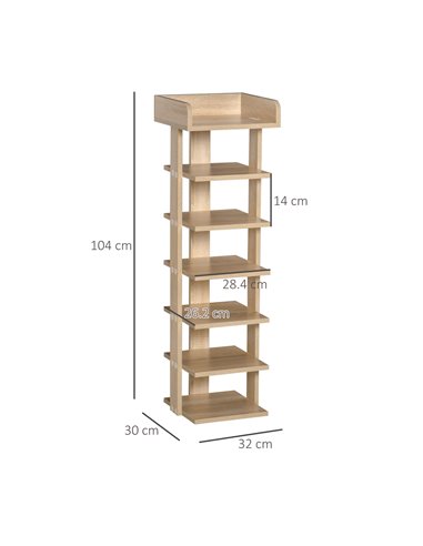 HOMCOM 7 Tier Shoe Rack Organizer, Storage Shelf, Oak 837-163