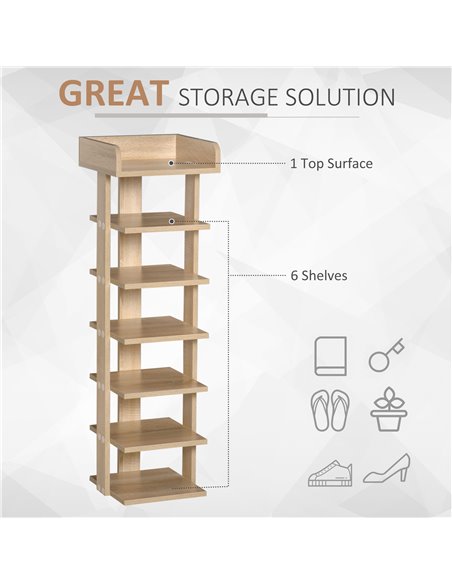 HOMCOM 7 Tier Shoe Rack Organizer, Storage Shelf, Oak 837-163 - pic 25299 | FastDaddyshop