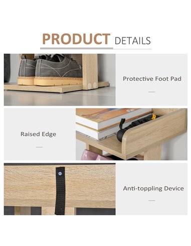 HOMCOM 7 Tier Shoe Rack Organizer Storage Shelf Wooden Display Cabinet for Entryway Living Room Bedroom Oak