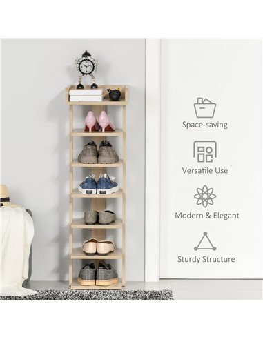 HOMCOM 7 Tier Shoe Rack Organizer Storage Shelf Wooden Display Cabinet for Entryway Living Room Bedroom Oak