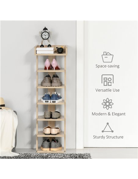 HOMCOM 7 Tier Shoe Rack Organizer Storage Shelf Wooden Display Cabinet for Entryway Living Room Bedroom Oak - pic 25301 | FastDaddyshop