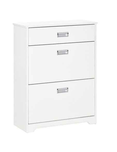 HOMCOM Tipping Shoe Cabinet, Storage Rack with 2 Pull-Down Doors, Drawer, White 837-141 - pic 25305 | FastDaddyshop
