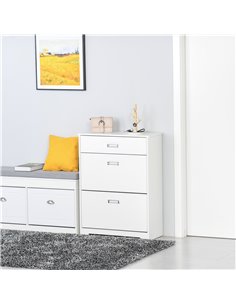 HOMCOM Tipping Shoe Cabinet, Storage Rack with 2 Pull-Down Doors, Drawer, White 837-141 2