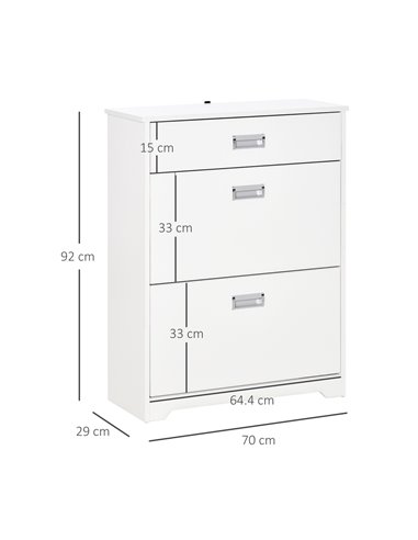 HOMCOM Tipping Shoe Cabinet, Storage Rack with 2 Pull-Down Doors, Drawer, White 837-141