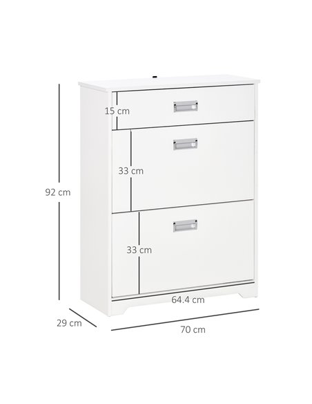 HOMCOM Tipping Shoe Cabinet, Storage Rack with 2 Pull-Down Doors, Drawer, White 837-141 - pic 25307 | FastDaddyshop