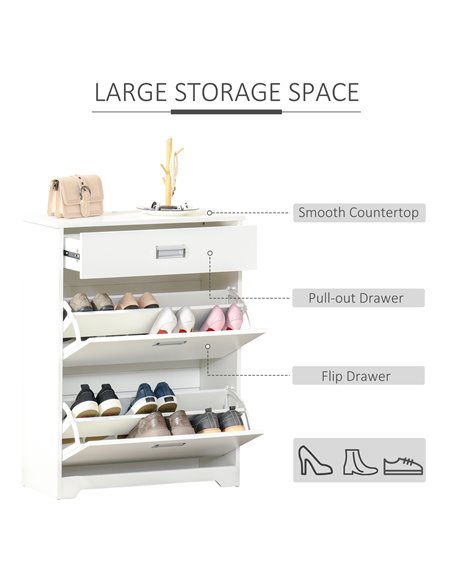 HOMCOM Tipping Shoe Cabinet, Storage Rack with 2 Pull-Down Doors, Drawer, White 837-141 - pic 25308 | FastDaddyshop