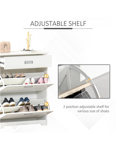HOMCOM Tipping Shoe Cabinet, Storage Rack with 2 Pull-Down Doors, Drawer, White 837-141