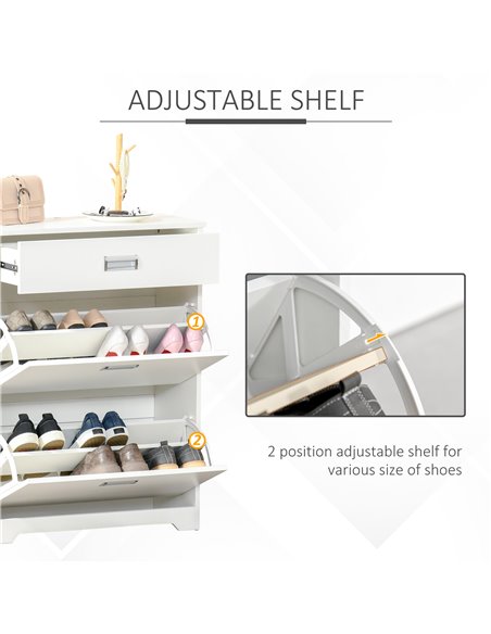 HOMCOM Tipping Shoe Cabinet, Storage Rack with 2 Pull-Down Doors, Drawer, White 837-141 - pic 25310 | FastDaddyshop
