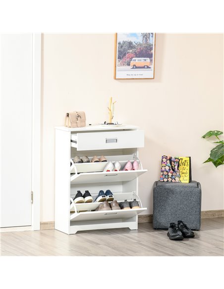 HOMCOM Tipping Shoe Cabinet, Storage Rack with 2 Pull-Down Doors, Drawer, White 837-141 - pic 25311 | FastDaddyshop